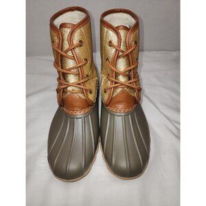 Outwoods Women's Short Glitter Gold Fleece Lined Duck Lace up Boots SZ: 9M